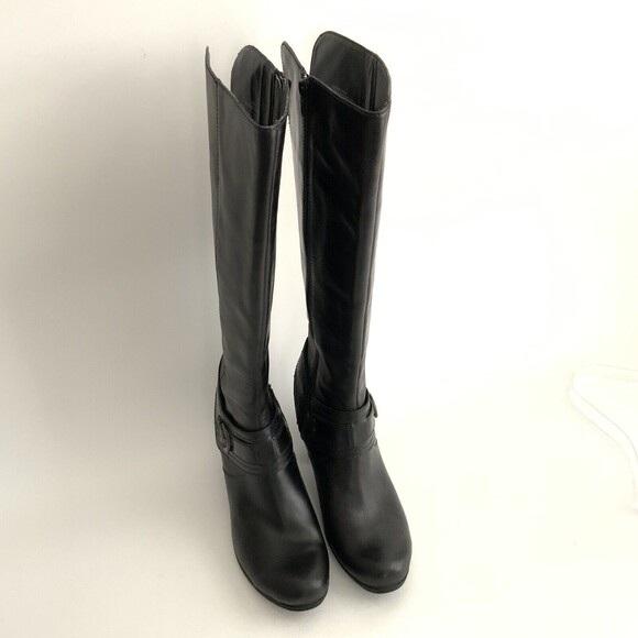 BOC by Born Boots 7.5M Black Tall Leather Harness Buckle Zip Up - Picture 11 of 12